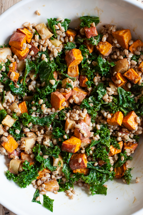 Farro Breakfast Salad with Sweet Potatoes & Apples | The Full Helping