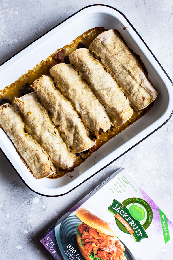 Vegan BBQ Jackfruit, Kale & Black Bean Enchiladas | The Full Helping