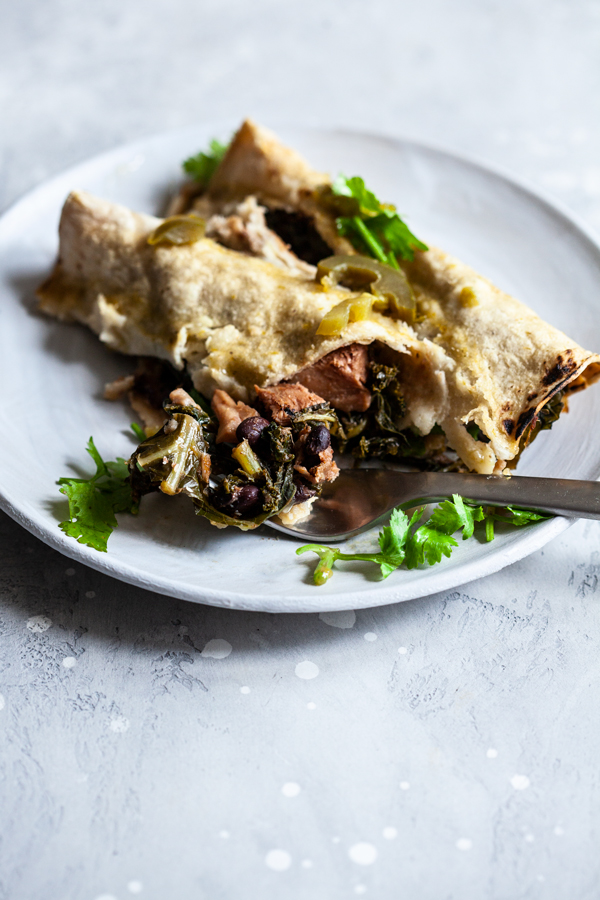 Vegan BBQ Jackfruit, Kale & Black Bean Enchiladas | The Full Helping