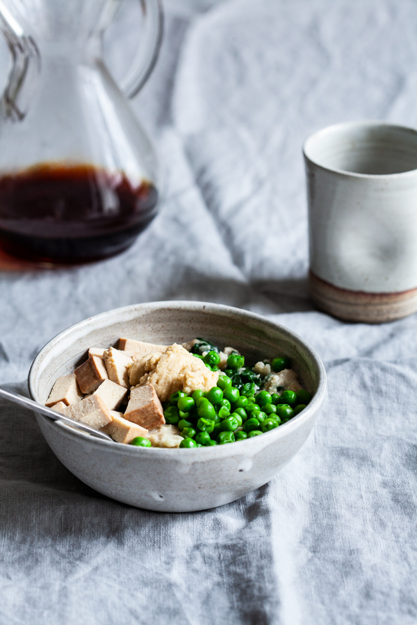 Savory Spring Oats with Tofu, Spinach & Peas | The Full Helping