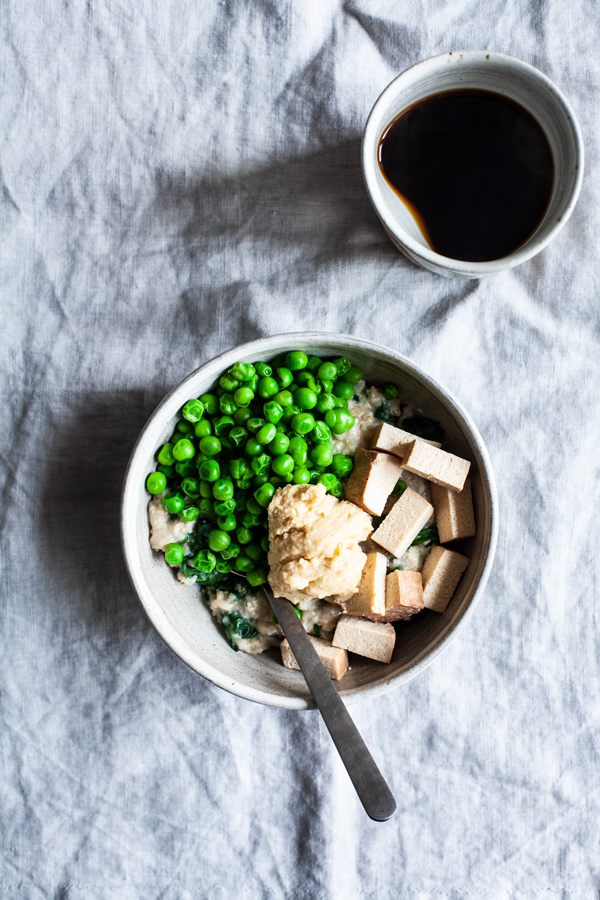 Savory Spring Oats with Tofu, Spinach & Peas | The Full Helping