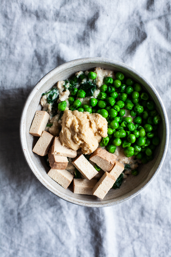 Savory Spring Oats with Tofu, Spinach & Peas | The Full Helping