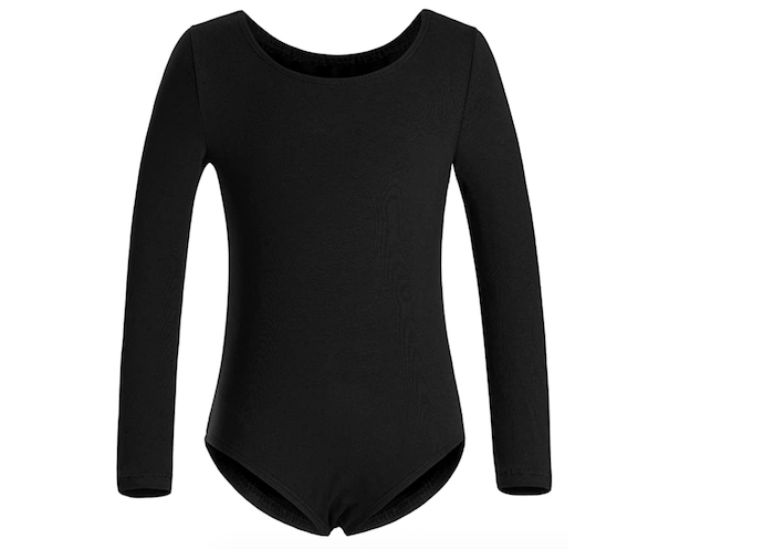 simple black, long sleeved gymnastics leotard