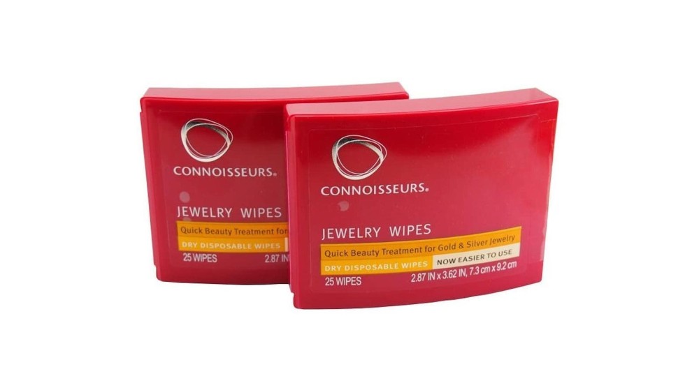 Two red packs of jewelry cleaning wipes.