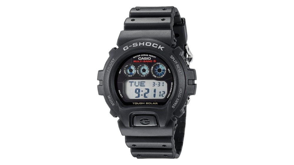 A black Casio G-Shock digital sports watch