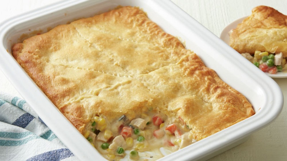 A pillsbury crescent crusted chicken pot pie casserole. 