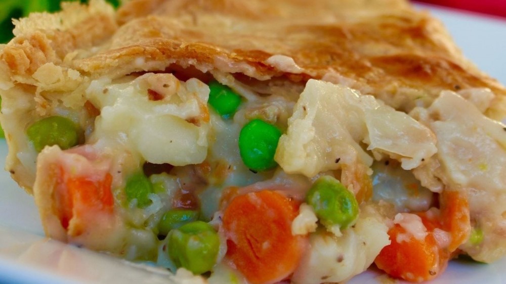 A slice of vegetarian pot pie.