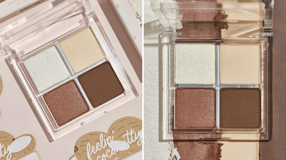 Two eyeshadow palettes feature four different shades of brown.