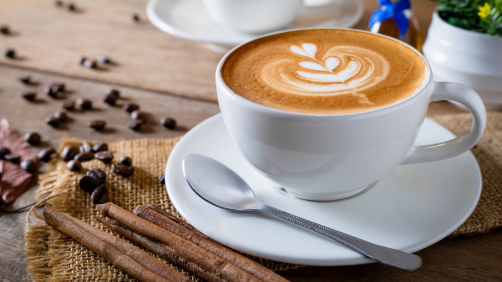 A cappuccino in a coffee cup