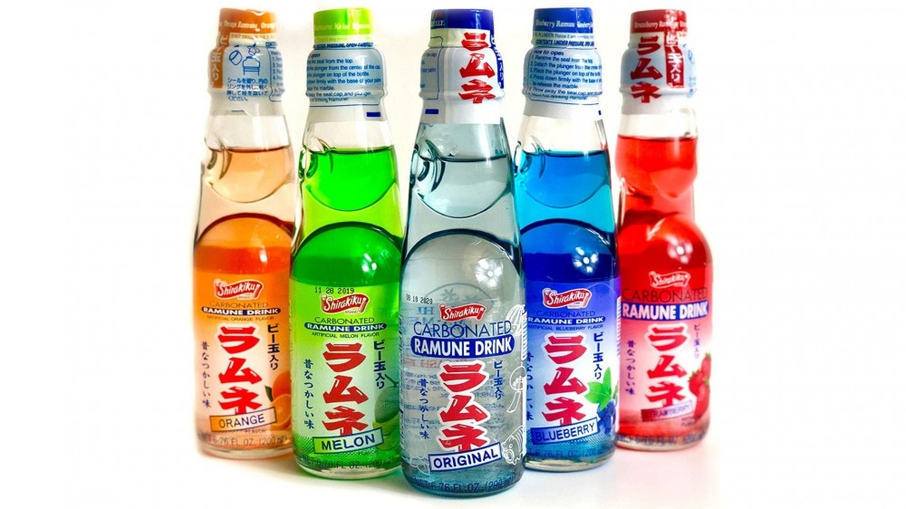 Five bottles of Ramune soda