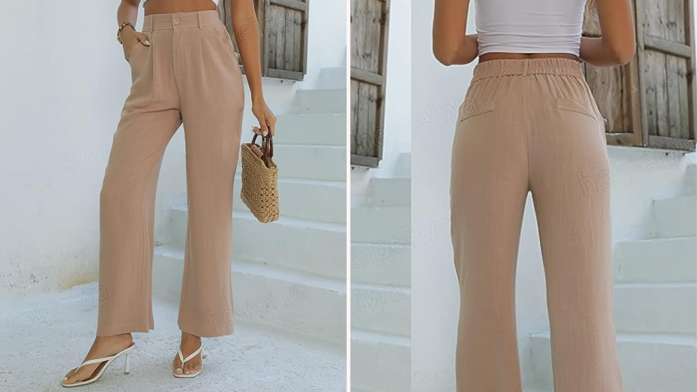 Woman in high-waisted linen pants