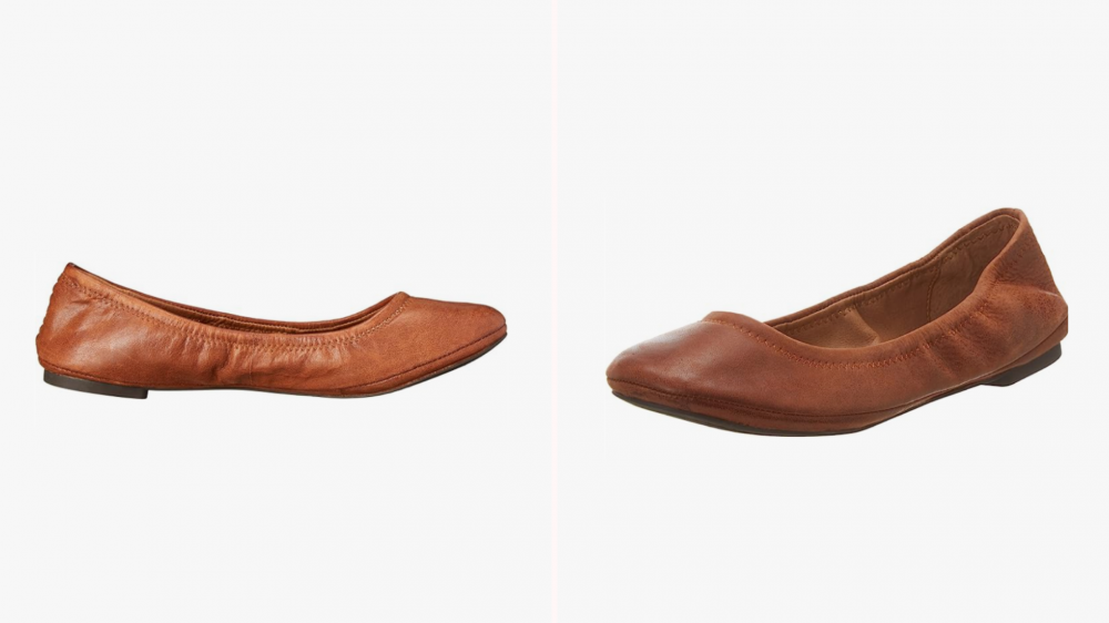 A pair of brown flats.