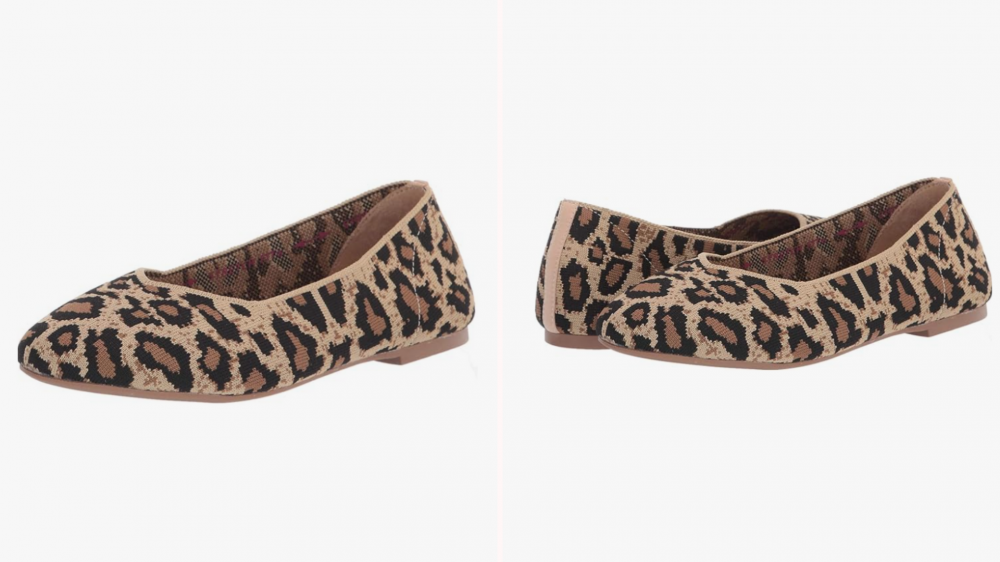 A pair of Skechers animal-print ballet flats.